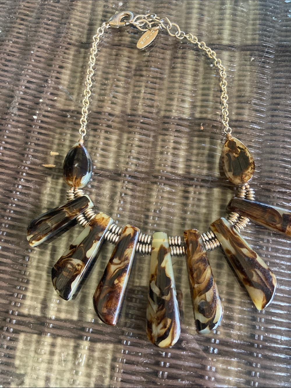 Chico's Brown and Cream Marbled Teardrop Necklace